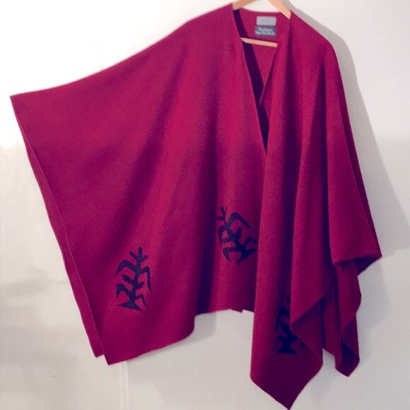 Tammy Beauvais Mohawk Nation Red Cashmere Wool Cape. OS - Picture 3 of 10